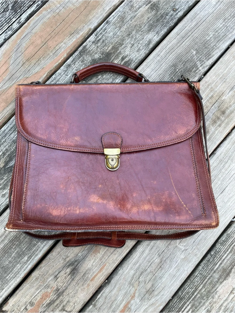 Classic Men's Italian, leather Leather Briefcase - Brown